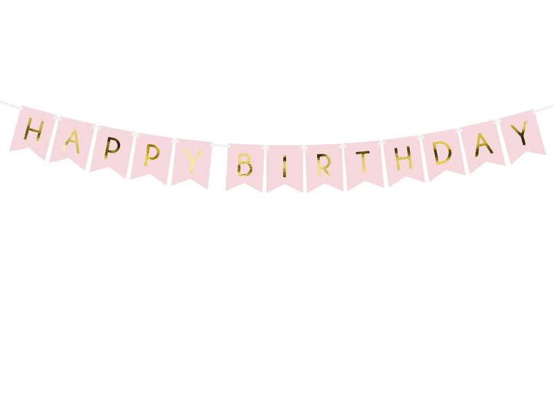 Svētku virtene Happy Birthday, 15x175cm, rozā