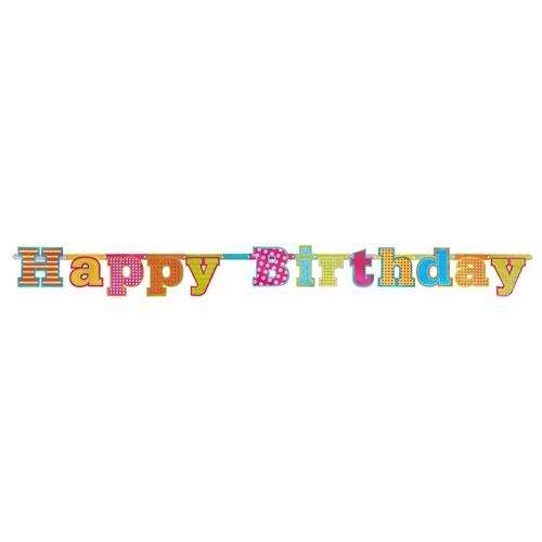 Svētku virtene Happy Birthday 16x166cm krāsaina hologrāfiska