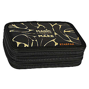 Pildspalvu maciņš STARPAK 3 nodalījumi 19.5x13x6cm ar piederumiem ZELTS