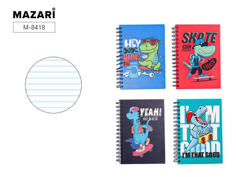 Bloknot uz eiro spirālēm SKATEBOARDING 14.5*21cm, 80 l.