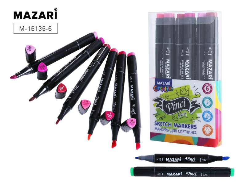 Набор маркеров для скетчинга двусторонние VINCI BLACK, 6цв., Berries colors 