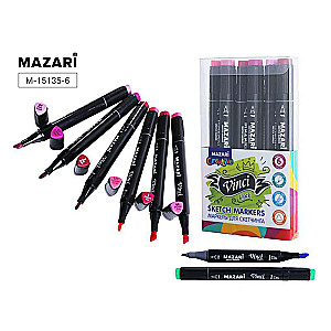 Divpusējie marķieri skicēšanai VINCI BLACK, 6 krāsas, Berries colors