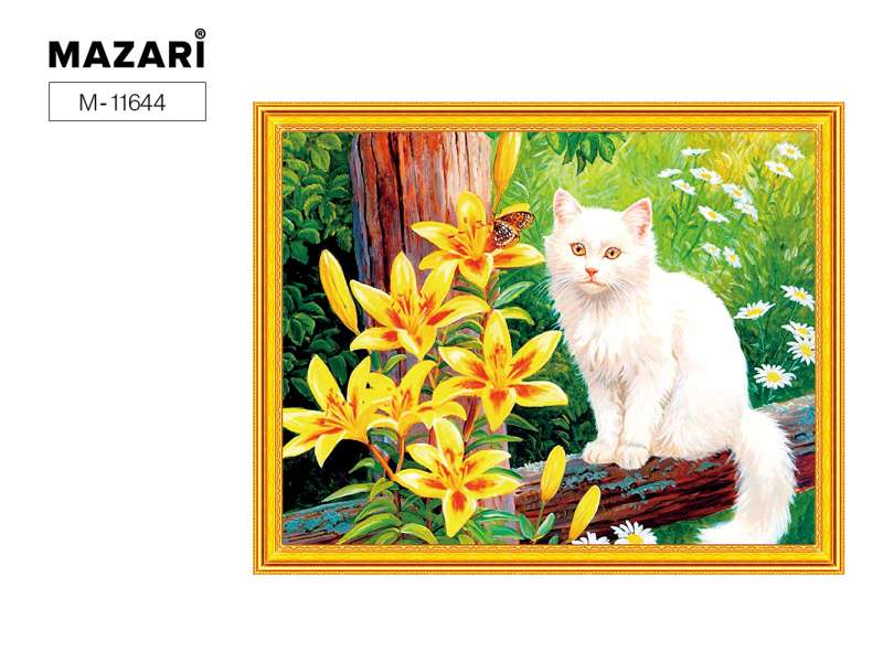 Glezna 2 in 1: dimanta mozaīka un krāsošana pēc numuriem 40x50 cm BALTAIS KAĶIS