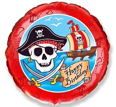Folijas balons 18/46cm apaļš FX Pirate Happy Birthday