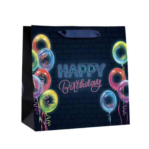 Пакет ламинированный квадратный - Happy Birthday, 22 × 22 × 11 см