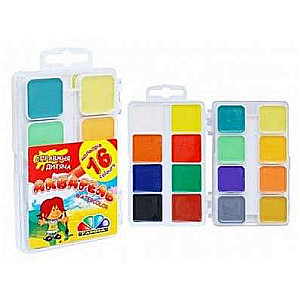 Akvareļu 16 krāsas, bez otas, plastmasas kastē