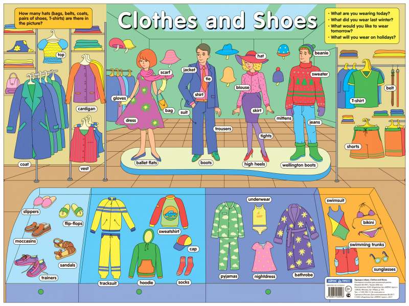 Plakāts - Apģērbi un apavi. Clothes and Shoes. Vizuālais palīglīdzeklis angļu valodā