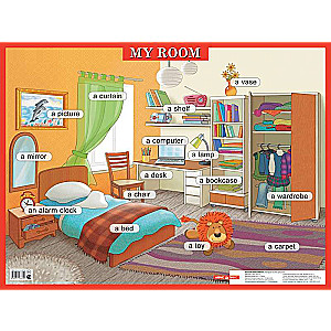 Plakāts - Mana istaba. My room. Vizualizācijas līdzeklis angļu valodā.