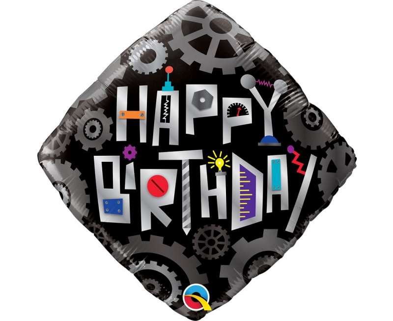 Folijas balons 18/46cm QL SHP Birthday Robot Cogwheels