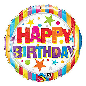 Фольгированный шар 18/46см круглый QL CIR Happy Birthday Stripes&Stars