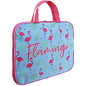 Bērnu mape A4 LAPAS UN FLAMINGO, ZILĀ ar rokturiem