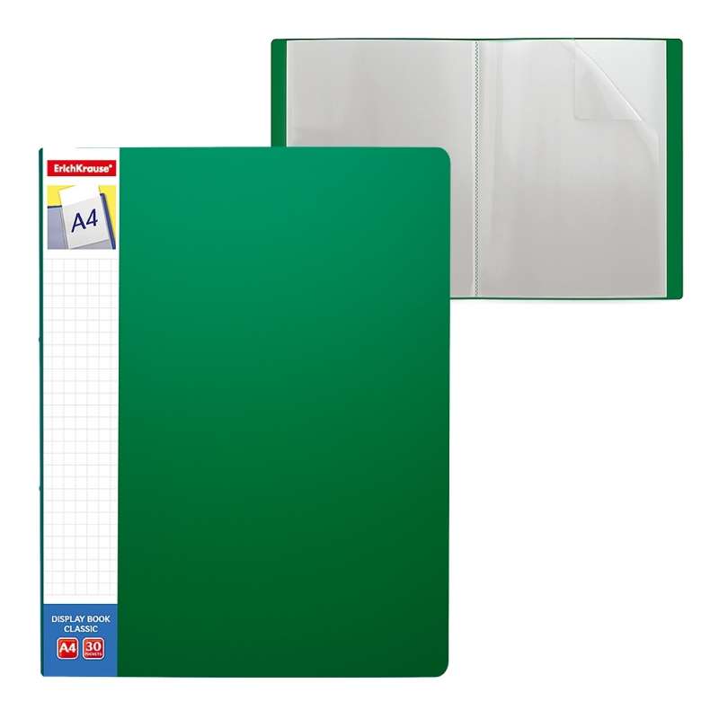 Папка с 30 карманами Classic Plus, А4, зеленая