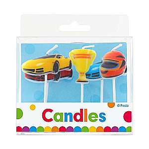 Svecīte tortam 5gab. 7cm Automobilis assorti