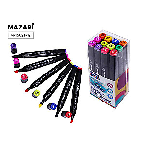 Divpusējie FANTASIA skiču marķieri, 12 krāsas, galvenās + fluorescējošās krāsas