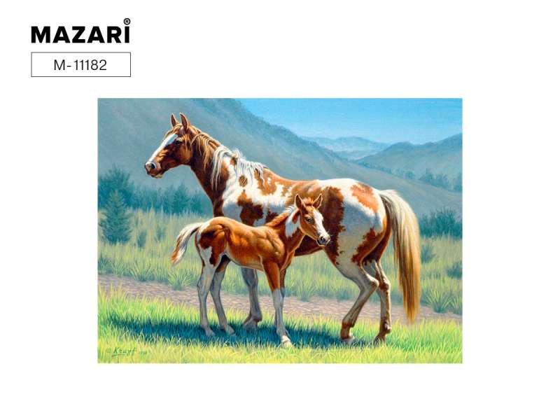 Dimanta mozaīka PĒRĶAINIE ZIRGI, 40x50 cm