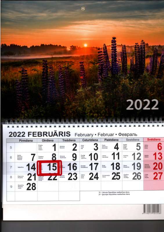 Sienas kalendārs 2022. g. A4 (3 mēneši/3 dalas/3 spirāles)
