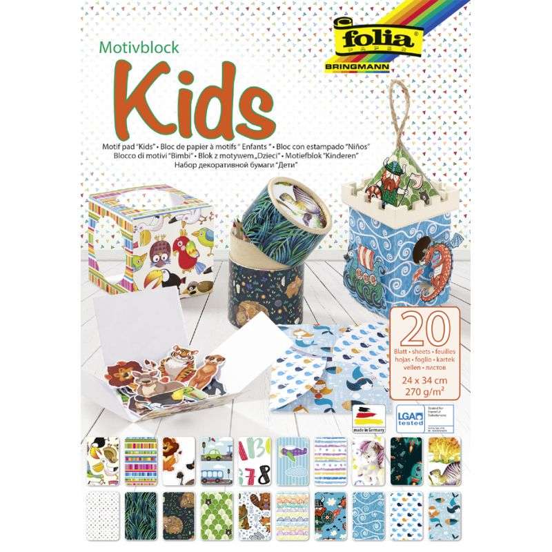 Dizaina kartona komplekts FOLIA Kids 24x34cm, 20lap Mix
