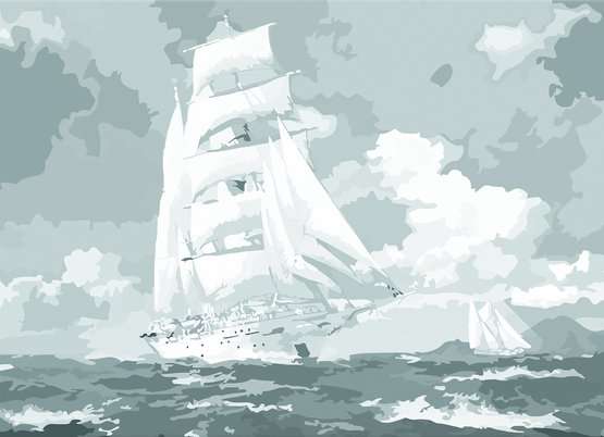 Audekls uz kartona ar skici, Buru laiva jūrā, 30x40 cm 