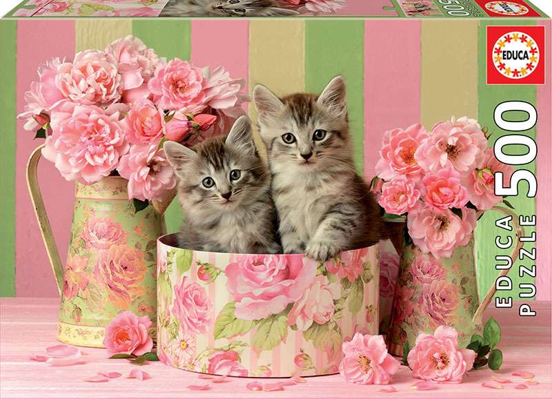 Puzzle EDUCA с клеем Kittens With Roses, 500 деталей