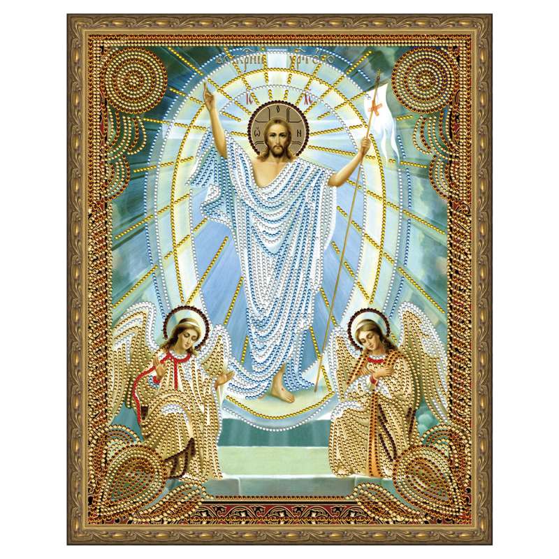 Картина 5D мозаика с нанесенной рамкой (40х50) ВОСКРЕСЕНИЕ ХРИСТОВО (9 цветов) 