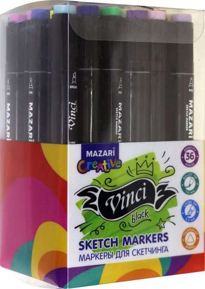 Divpusējie VINCI BLACK skiču marķieri, 36 krāsas.