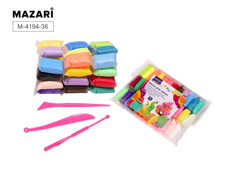 Masa veidošanai, 36 krāsas pa 13 g, plastmasas steki 3 gab. komplektā