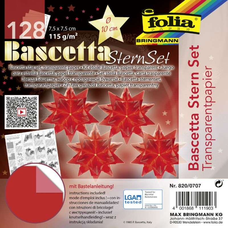 Papīrs daiļradei FOLIA  Bascetta zvaigzne , 7.5x 7.5cm/32lpp,sarkans