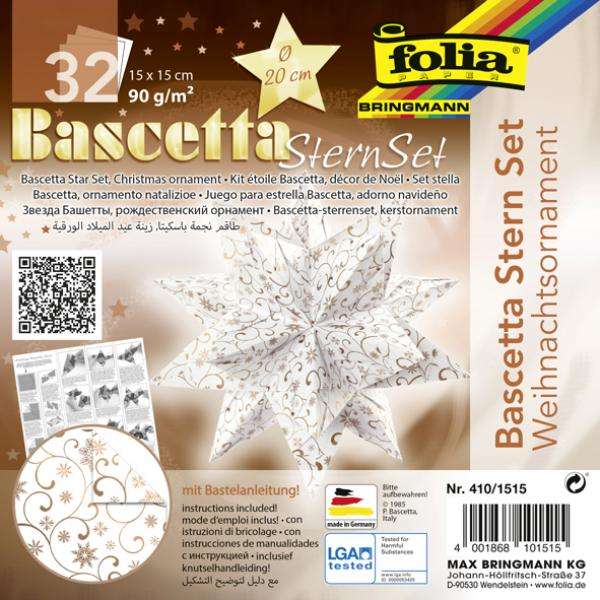 Бумага художественная FOLIA Bascetta star, 15x 15см / 32 страницы, белая / Cooper