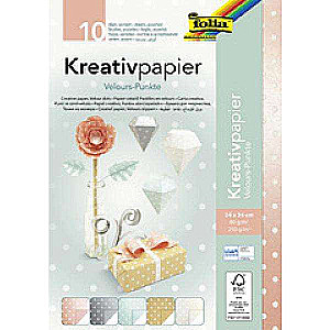 Dekoratīvais papīrs FOLIA  Velūra punkti  240 x 340 mm,10lpp 5 krāsas