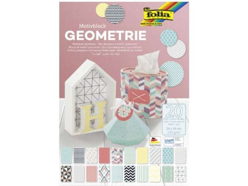  Дизайнерский картонный набор FOLIA Geometry 24x34см, 20 стр Mix