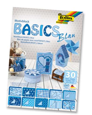 Дизайнерский картонный набор FOLIA Basic синий 24x34см, 30 стр Mix