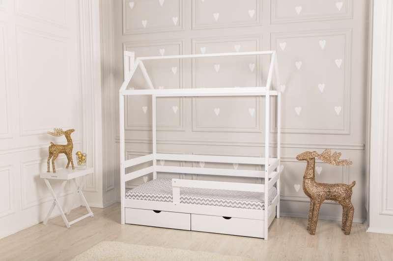 Veļas kasti bērnu gultai mājiņa Dream Home, balta krāsa