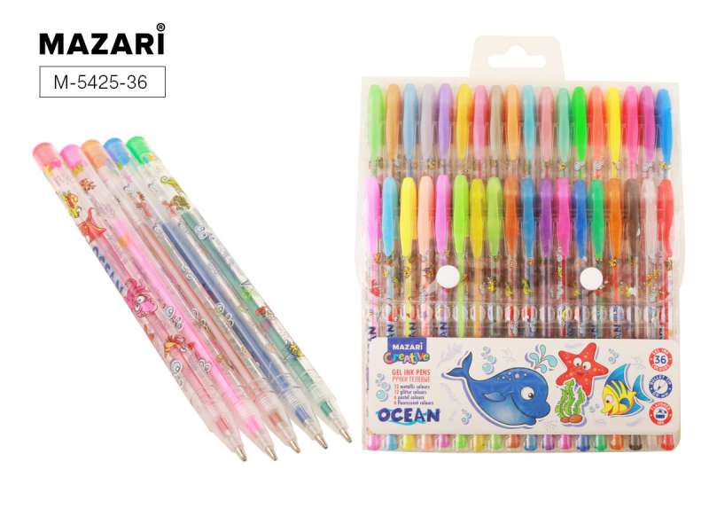 Gēla pildspalvu komplekts OCEAN, ar smaržīgu tinti, 36 krāsas
