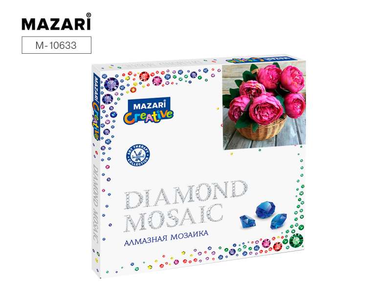 Dimanta mozaīka 30x30 cm (rāmis 28.8x28.8 cm) PIONI KORBĀ