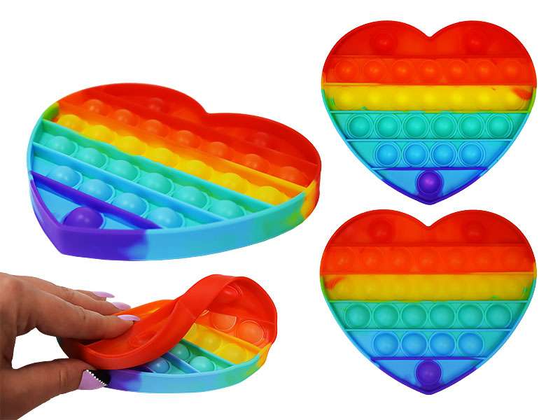 Silikona antistresa rotaļlieta POP-IT, sirds, varavīksne