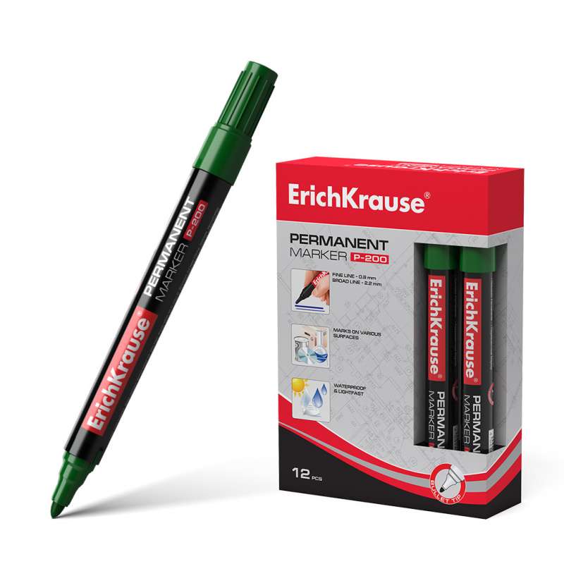 Перманентный маркер ErichKrause P-200, цвет чернил зеленый 