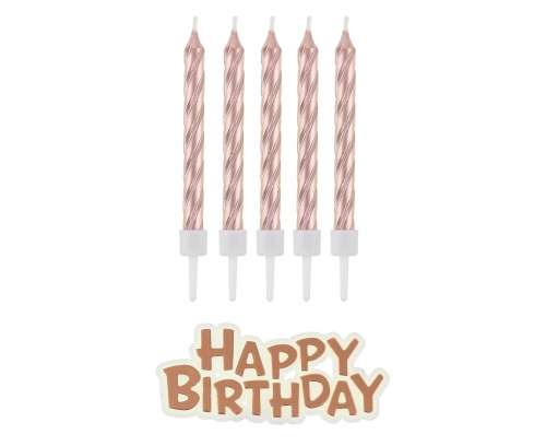 Svece tortei "Happy Birthday" rozā zelts , 16gb