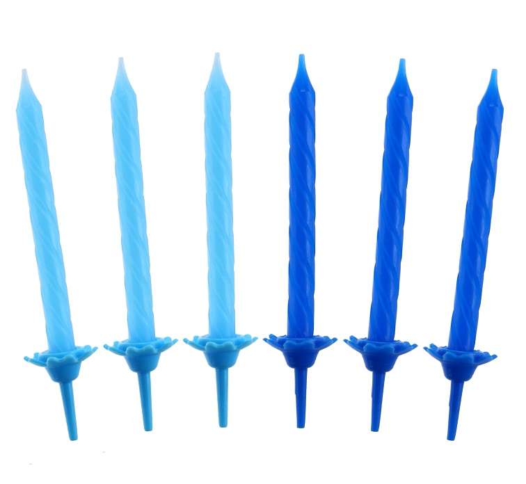 Набор свечей 24 / 12шт. 2цв. 6 см с держателями синий / светло синий