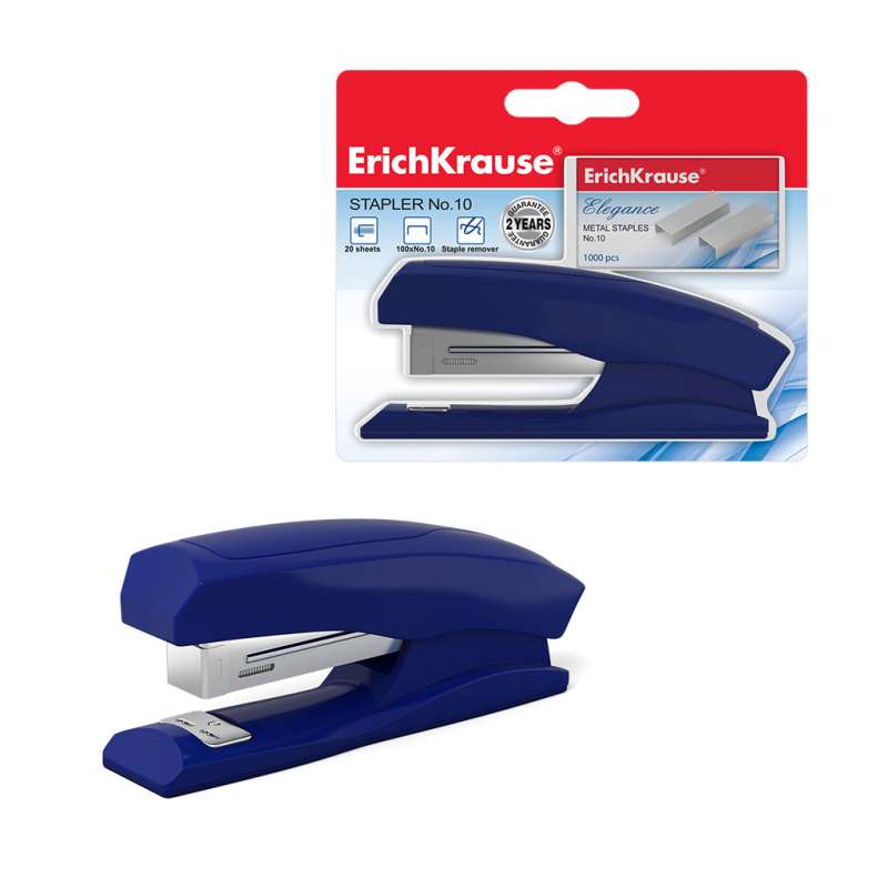 Stapleris №10 ErichKrause Elegance līdz 20 lapām, skavas komplektā, assorti