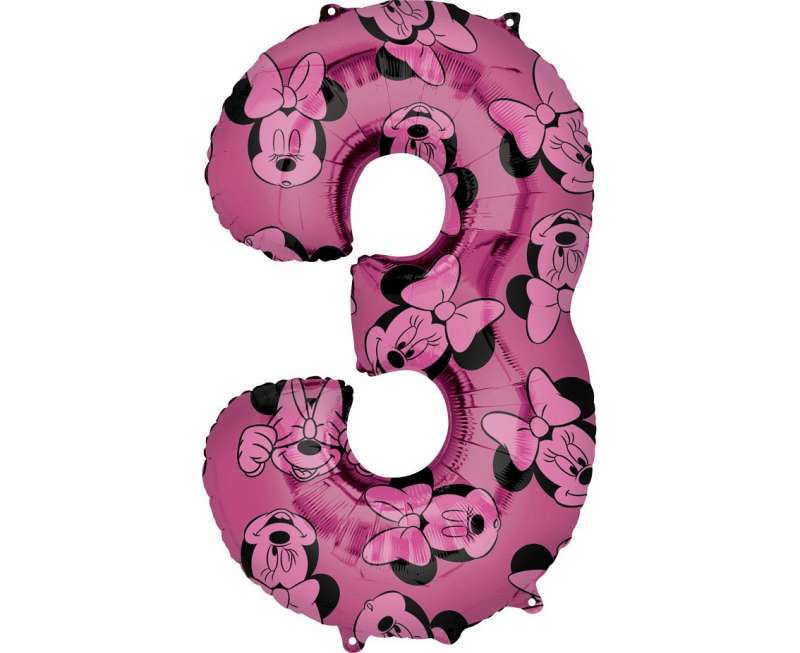 Follijas balons 66cm " Nr.3  Minnie Mouse" rozā