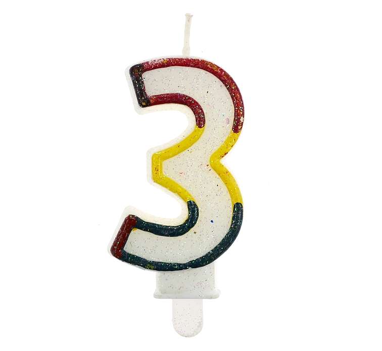 Свеча для торта "3", с блёстками
