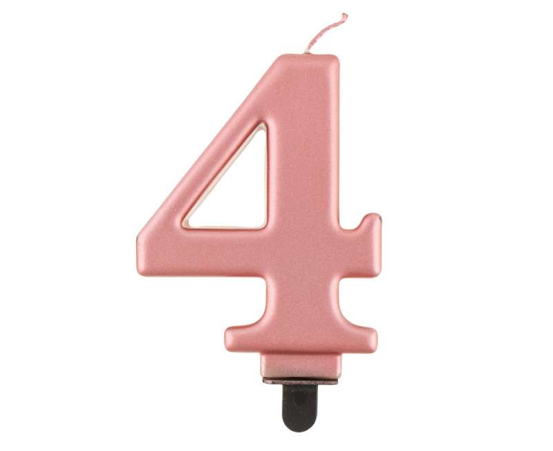Svečs tortam "4" Rozā metāls 8,0cm