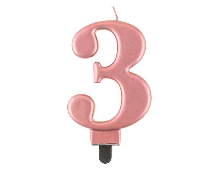 Свеча для торта "3" Розовый металлик 8,0см