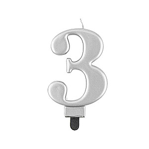 Svečs tortam "3" Sudraba metāls 8,0cm