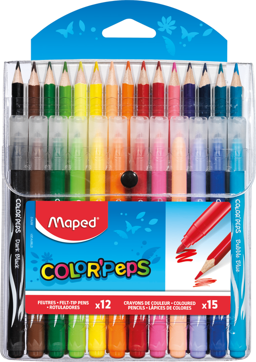 Комплект фломастеров MAPED Jungle 12 цветов+ 15 цветов карандаши