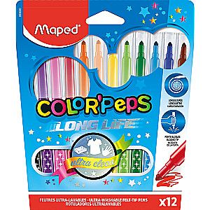 Flomāsteri MAPED ColorPeps Long Life 12 krāsas