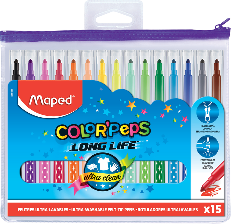 Flomasteri MAPED Color`Peps Long Life 15 krāsas