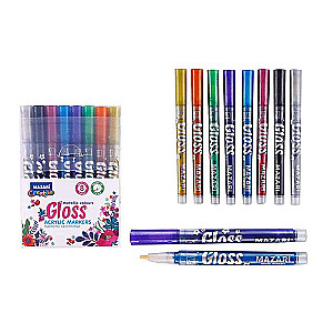 Metāla efekta GLOSS marķieru un krāsu komplekts, 8 krāsas.
