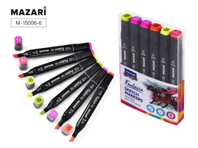 Набор маркеров для скетчинга двусторонние FANTASIA, 6цв., Fluorescent colors (флуорисцентные цвета)