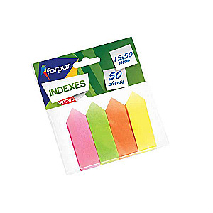 Zīmogi-indeksi bultas FORPUS, 15x50mm, komplekts no 4 krāsām pa 50l, papīra, neona